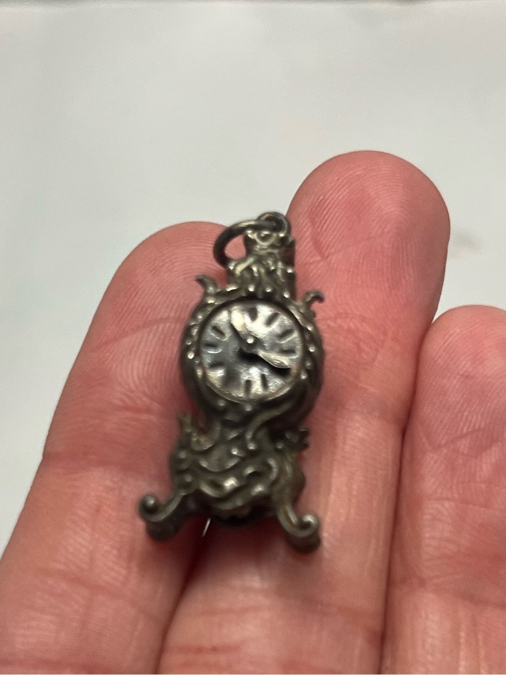Vintage 1960s silver Ornate Clock Charm moves detailed